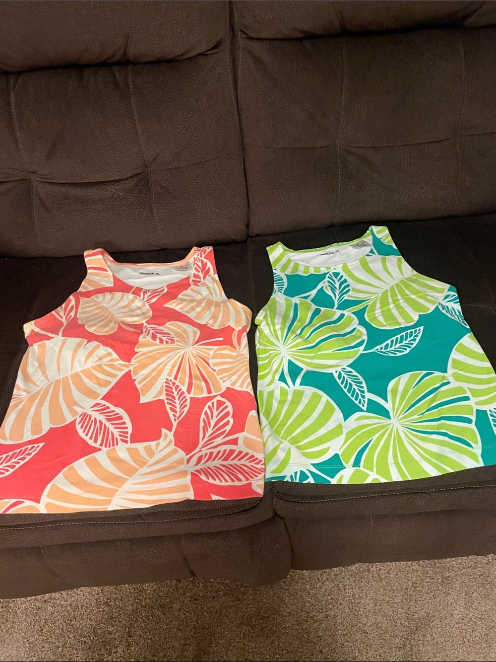 Womens Tropical Print Tank Top - Coral and Teal (Pair)